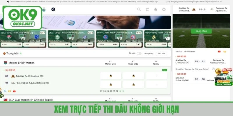 Có thể xem thi đấu trực tiếp ngay trên giao diện chính